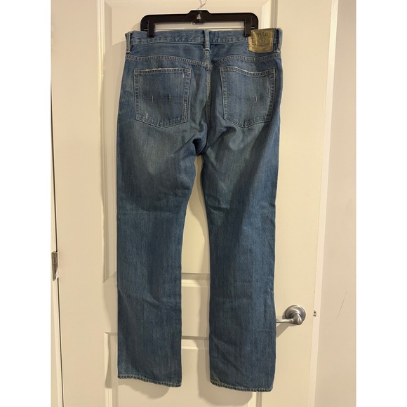 Polo Ralph‎ Lauren Mens Jeans 34x32 Blue Wash Straight Fit Distressed Denim - Picture 5 of 10
